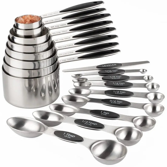 Includes 8 Stainless Steel Measuring Cups 8 Double Sided Magnetic Measuring Spoons
