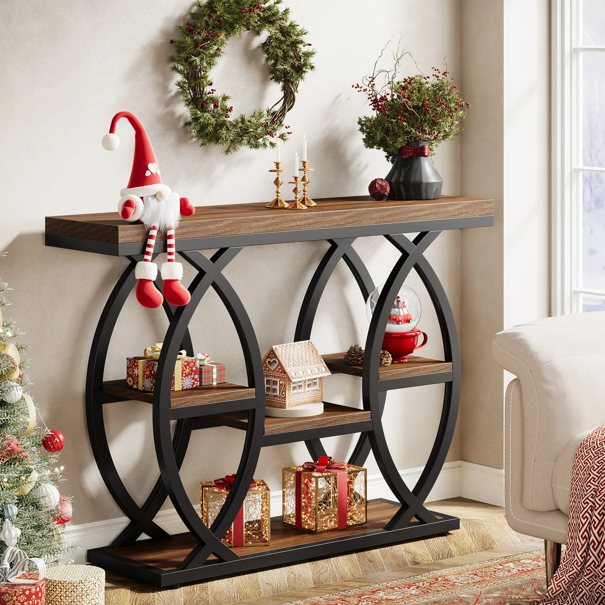 4 Way Table Console Table, Entryway Table, 4- Tier Industrial Narrow Hallway Sofa ...