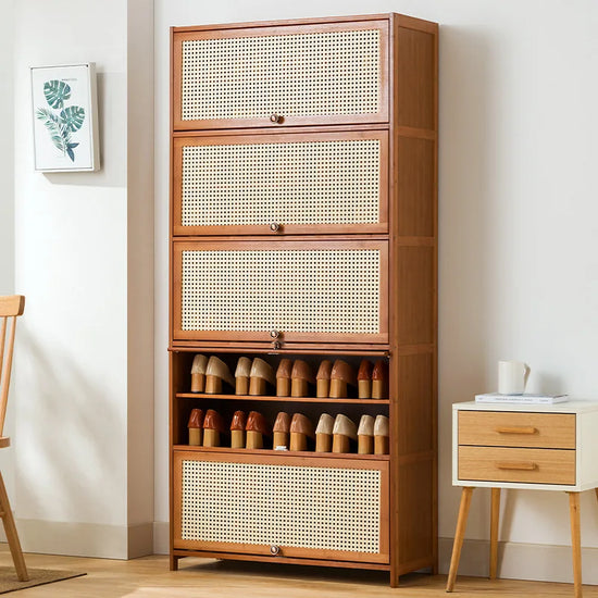 Imitation rattan woven shoe cabinet
