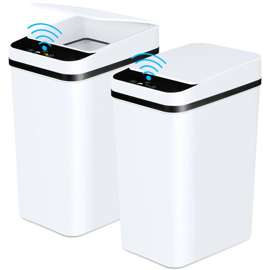 2 Pack 12L Bathroom Automatic Trash Cans Touchless Motion Sensor Slim with Lid for Bathroom Bedroom Living Room Office White