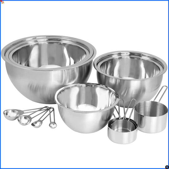 14-Piece Stainless Steel Measuring Set, Cups Spoons & Mixing Bowls