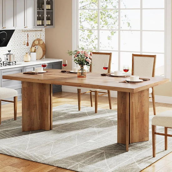 Dining Table for 4-6, Farmhouse Kitchen Table, Rectangular Dining Room Table