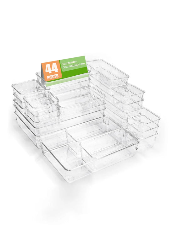 44pcs Drawer storage box set, Clear Plastic Drawer Storage Set