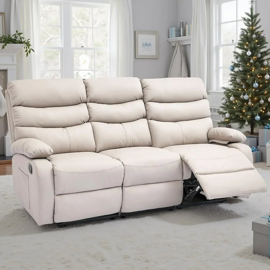 3 Seat Manuel Reclining Sofa Leather with Overstuffed Arms