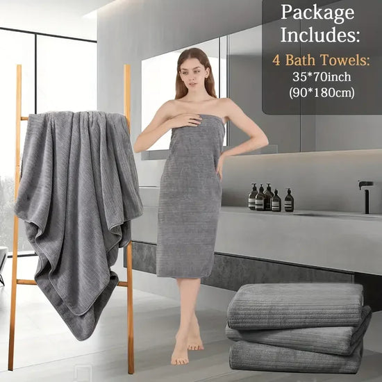 4pcs Oversized Bath Towels Set Ultra Soft Microfiber Suitable for Family, Hotels
