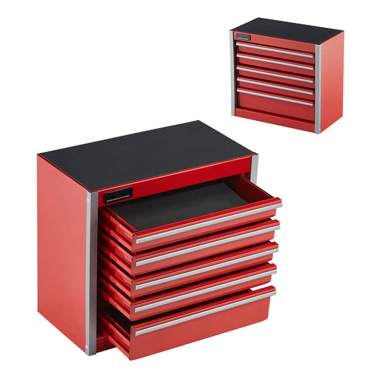 5-Drawer 8.6in Metal Tool Box Red/Black Portable Small Tool Chest with PP Feet Pads