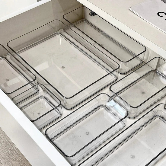4PCS Clear Plastic Drawer Organizer Set