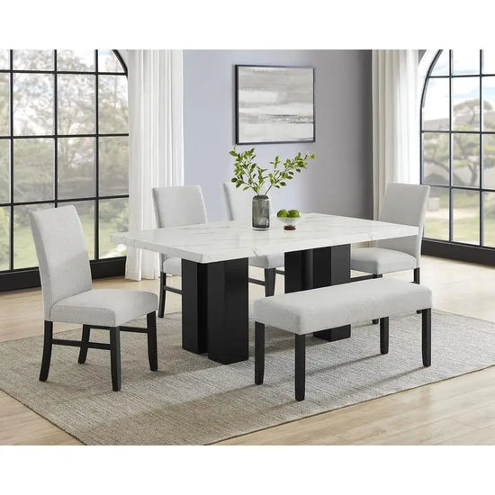 6-Pc Dining Set, White Rectangular Marble Tabletop