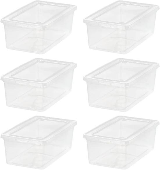 6-Pack Clear Stackable Storage Bins with Lids, 6 Quart Shoe Box Organizers