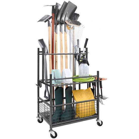 16 Slot Garden Tool Organizer for Yard Tools with Wheels