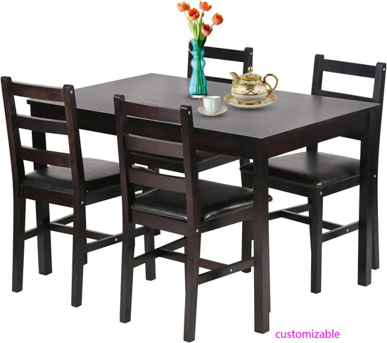 5 Pieces Kitchen Dining Room Set, Wood Dinette Table Set