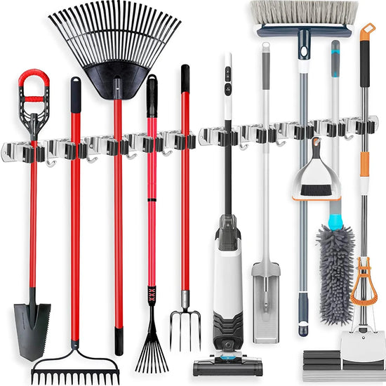 Stainless Steel Mop and Broom Holder Wall Mounted Storage Rack