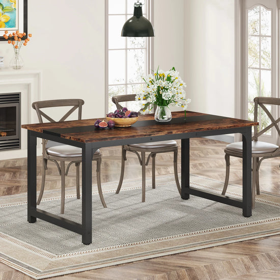 Dining Table, Industrial Kitchen Table for 6-8 Person, Rectangular Dinner Table