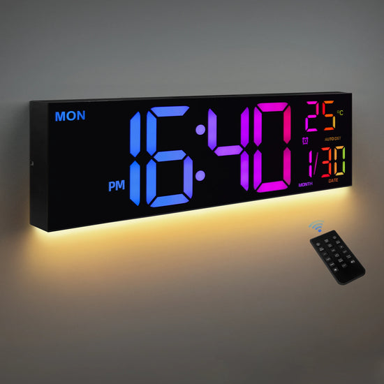 Digital Wall Clock, Big LED Display with Remote, Alarm, DST, Temperature