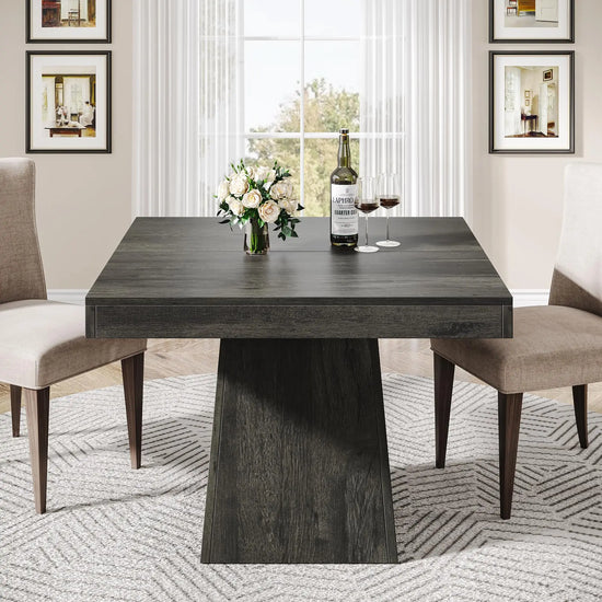 Square Dining Table for 4, Small Dinner Table with Sturdy Pedestal Base