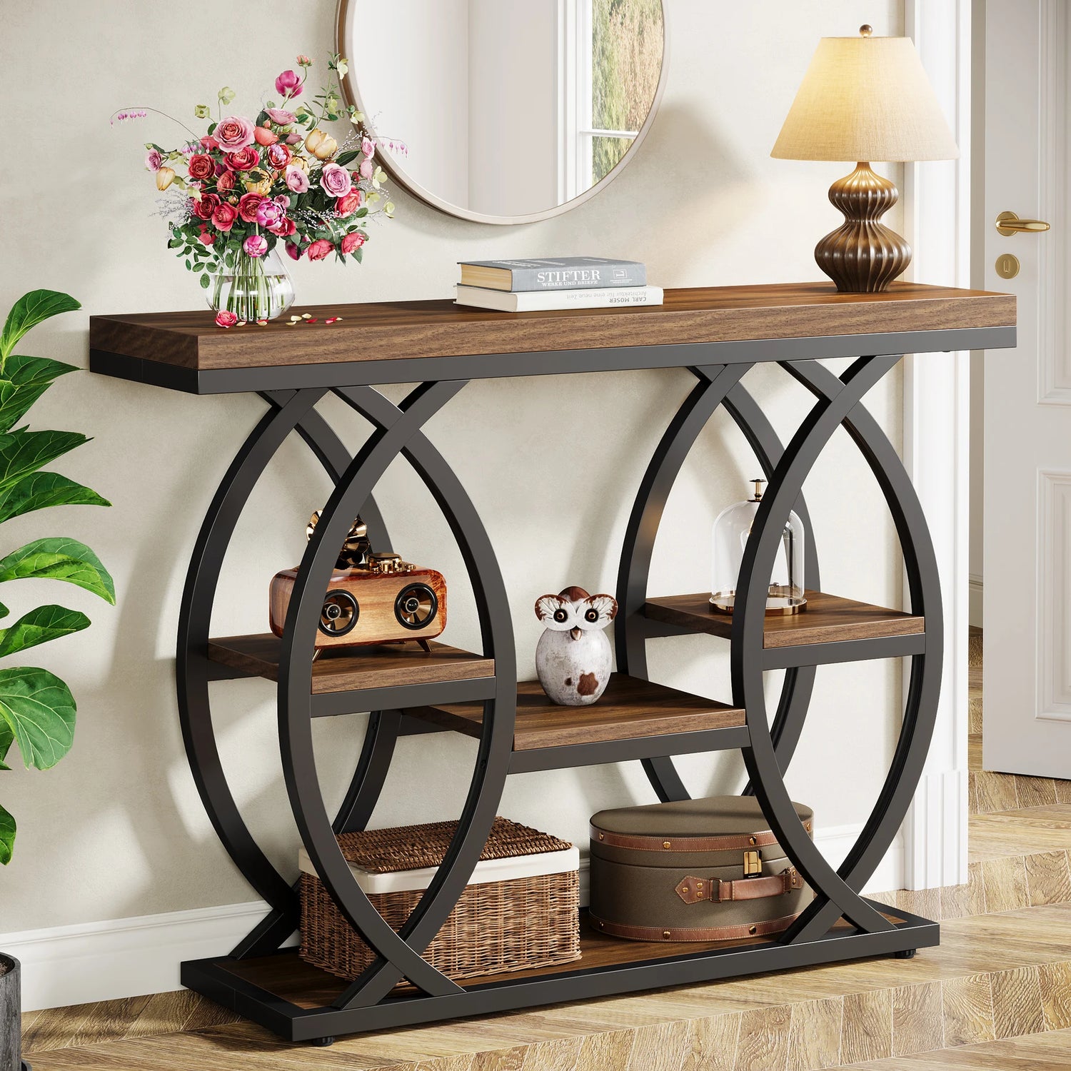 4 Way Table Console Table, Entryway Table, 4- Tier Industrial Narrow Hallway Sofa ...
