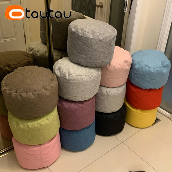 Round Stool, Linen Bean Bag Ottoman Footstool