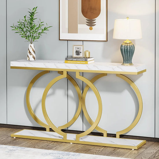 Gold Console Table, Faux Marble Entryway Table
