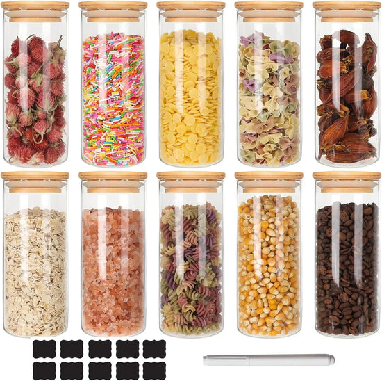 14 oz Airtight Glass Food Storage Jars with Bamboo Lids, 10 pcs Set