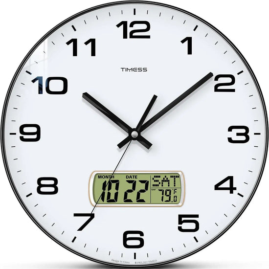 TIMESS Calendar Wall Clock, Temperature Display, Battery Operated