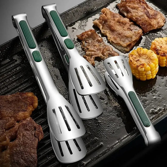 1pc Non-Slip Stainless Steel Food Tongs Meat Salad Bread